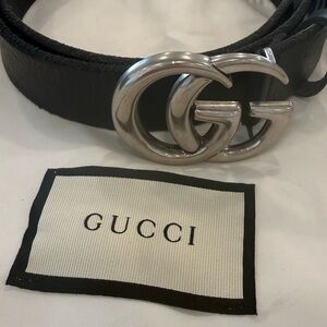 Gucci Black Belt with Silver GG Buckle